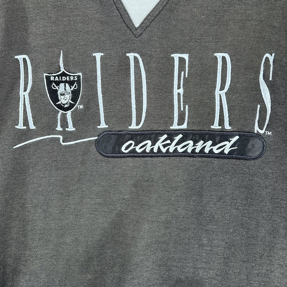 Vintage 90s Logo 7 Oakland Raiders Sweatshirt NFL Crew Neck Black Size Medium - Picture 5 of 10